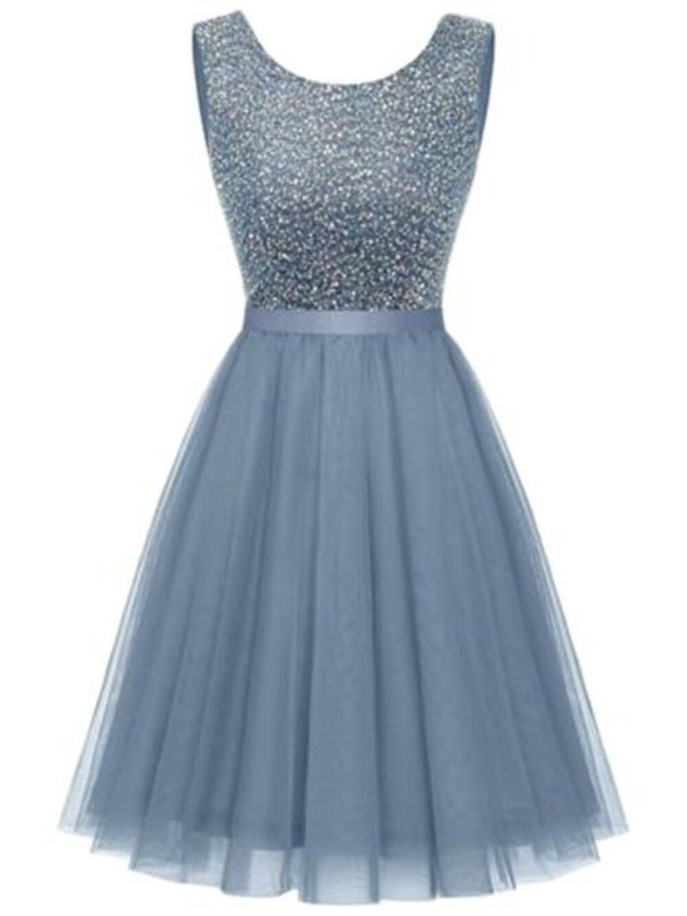 Sequin Dress Vintage A Line Wedding Formal Tulle Dress Grey Blue